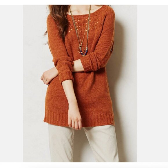 Anthropologie Moth rust pointelle sweater tunic - Picture 1 of 6